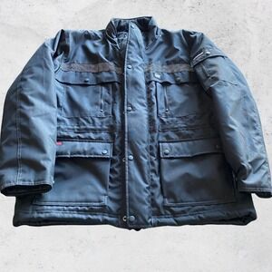 CAT Caterpillar Jacket Mens XL Black Heavy Duty Quilted Insulated Work Parka